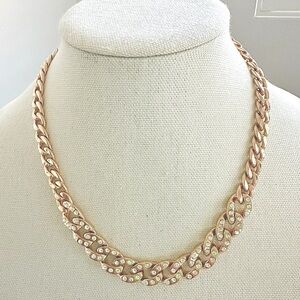NEW never worn Gold Tone thick chain necklace with Pavè gems